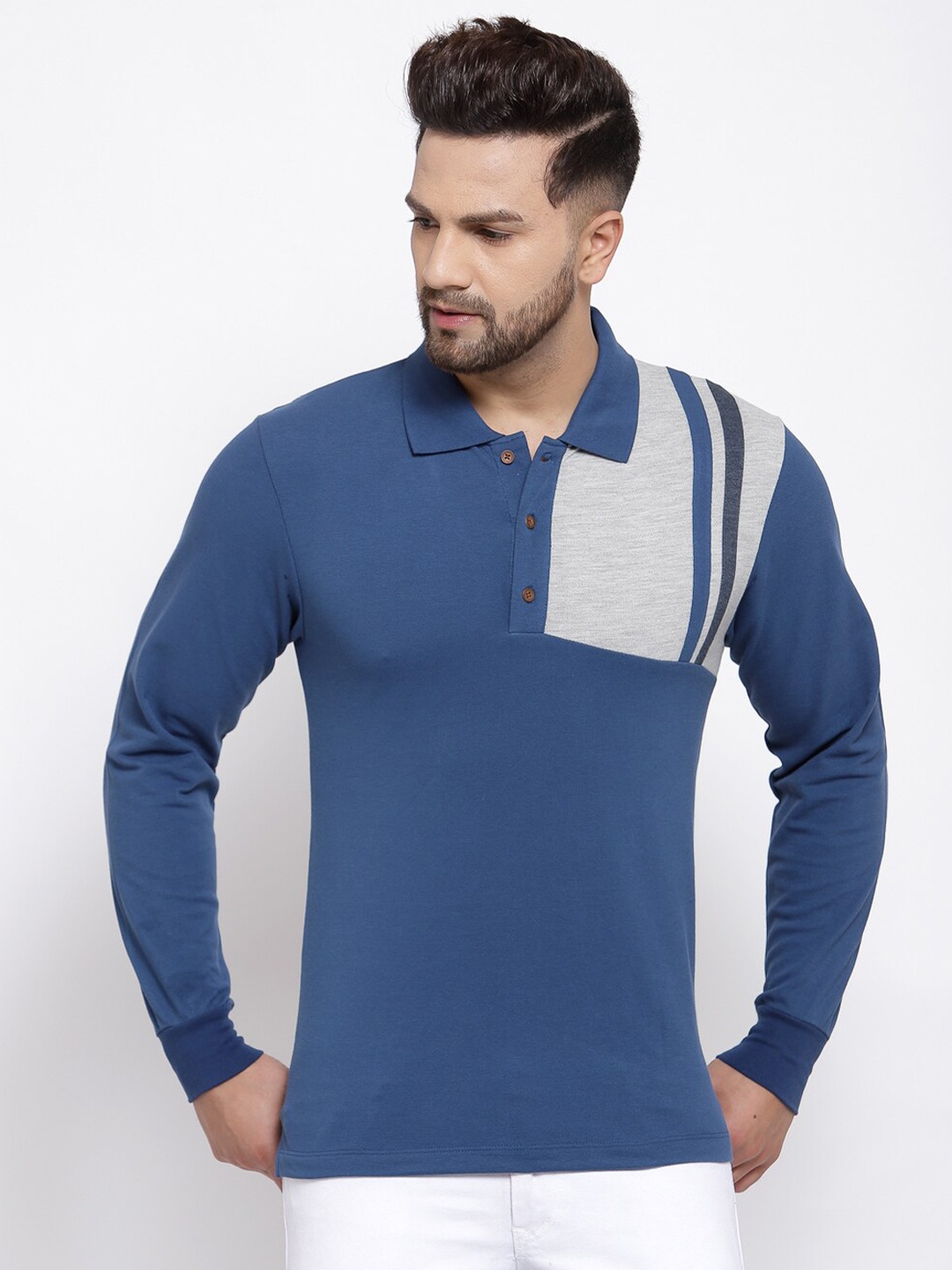 

Kalt Men Blue Polo Collar T-shirt