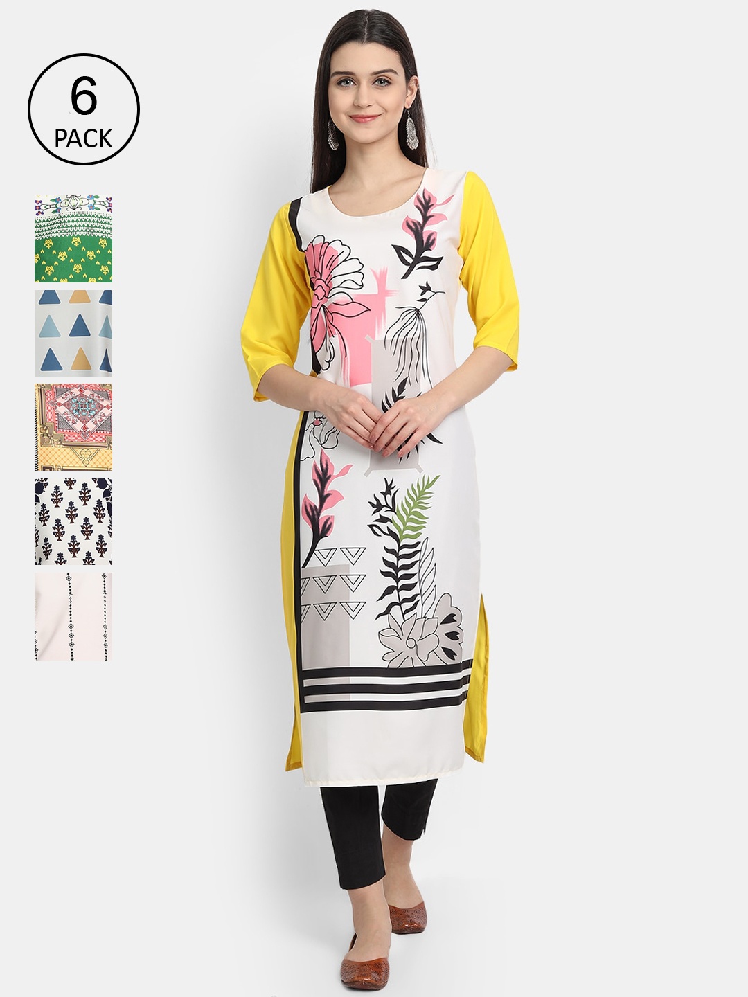

Ethnic basket Women Pack of 6 Floral Printed Crepe Kurta, Multi