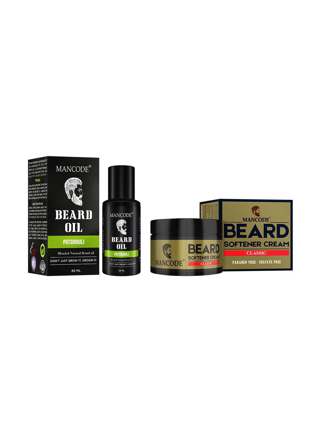 

Mancode Set of 2 Beard Oil Patchouli & Beard Softening Cream Classic 50gm, Black