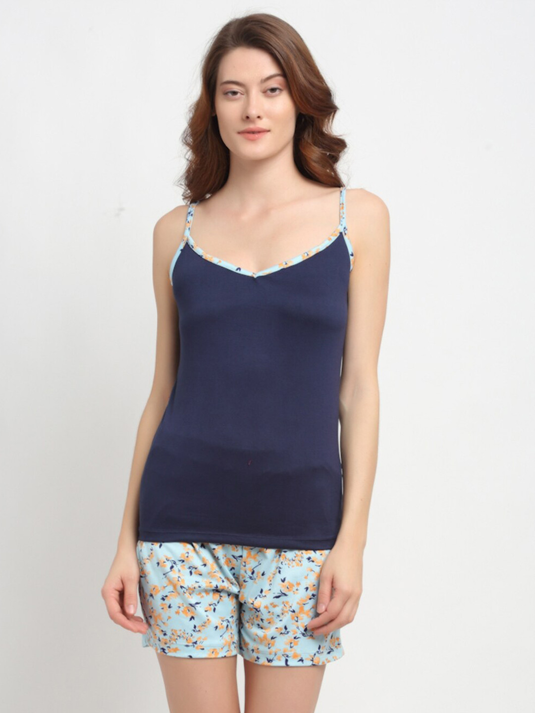 

NEUDIS Women Blue & Orange Solid Night suit