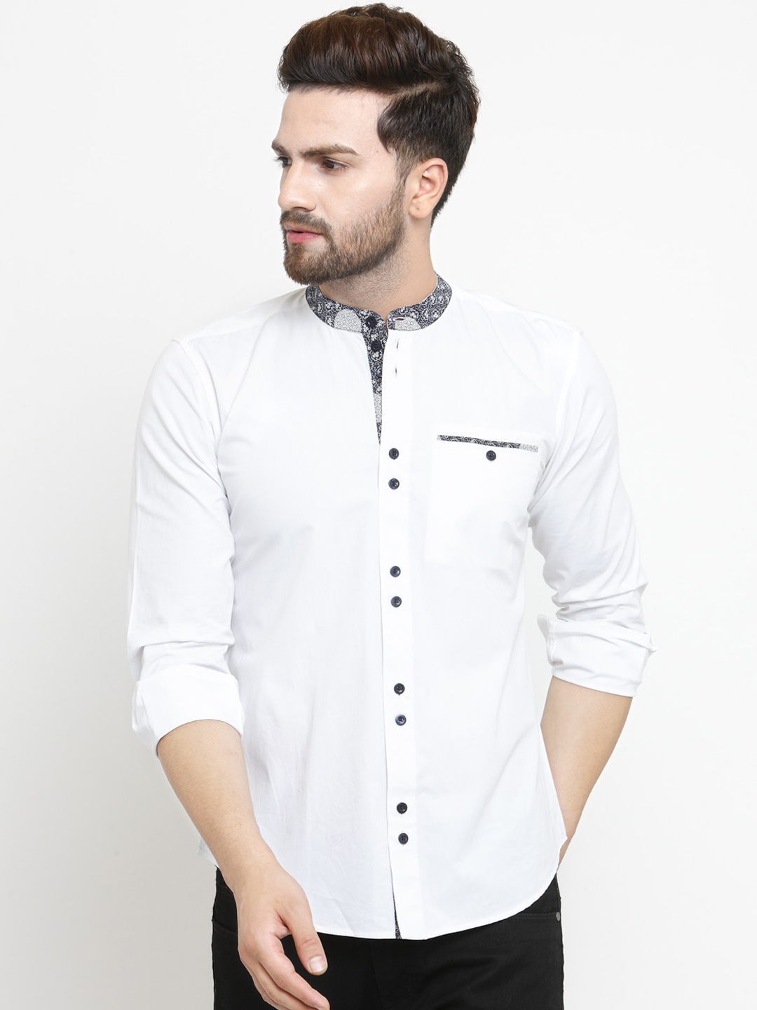 

Purple State Men White Cotton Slim Fit Solid Casual Shirt