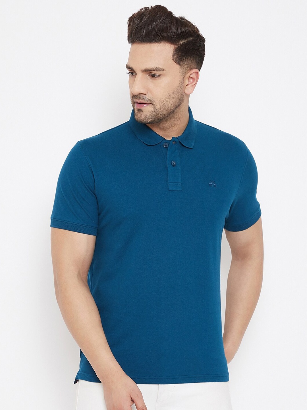 

98 Degree North Men Teal Polo Collar T-shirt