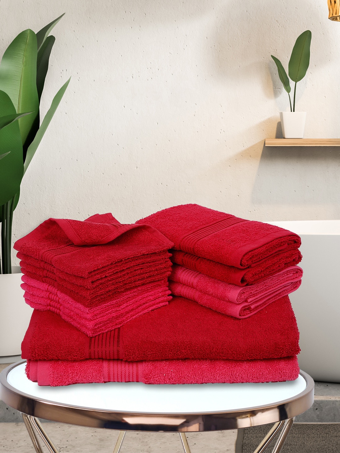 

KOPA Unisex Set Of 14 Solid 380 GSM Pure Cotton Super-Soft Terry Towels, Red