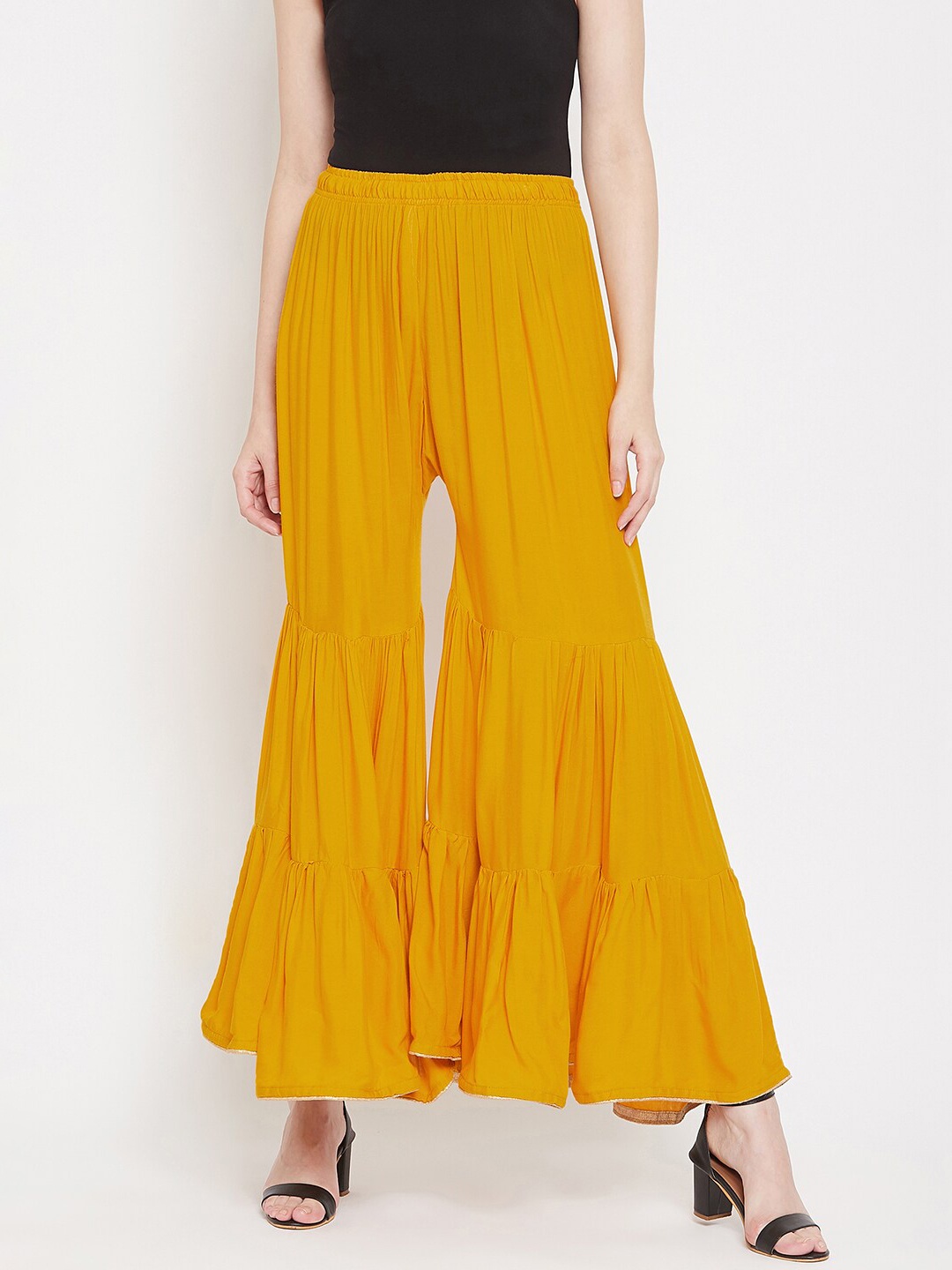 

Castle Women Mustard Yellow Solid Tiered Flared Sharara