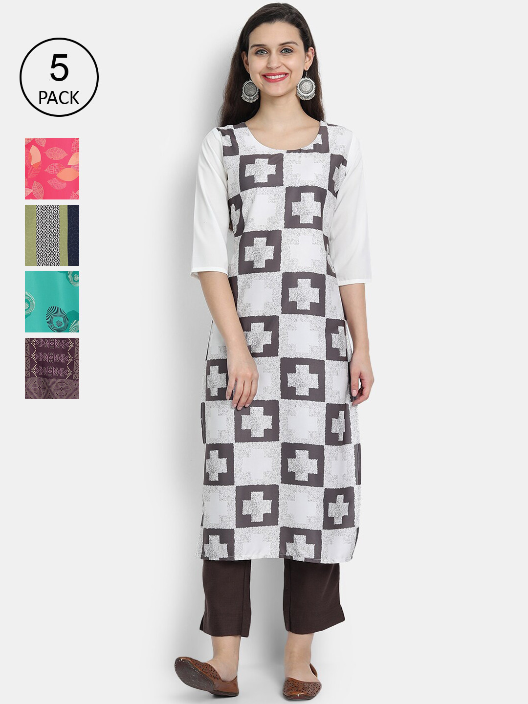 

Ethnic basket Women Pack Of 5 Printed Crepe Kurta, Multi