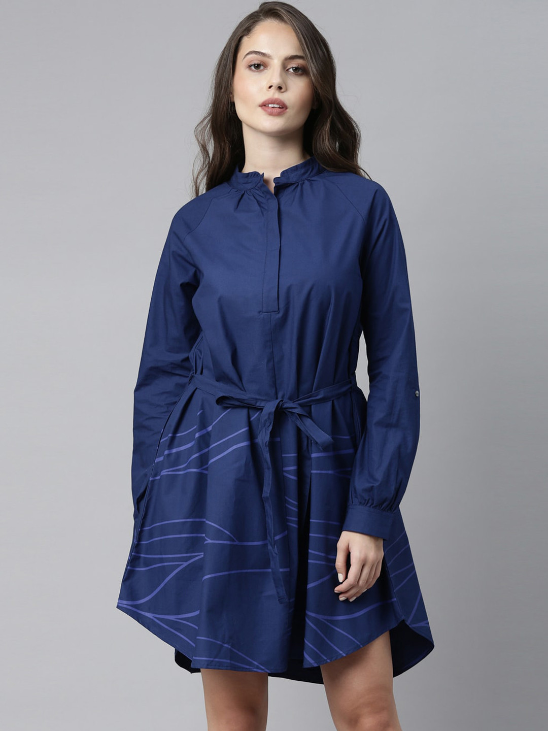 

RAREISM Blue Waist Tie-Up Shirt Dress, Navy blue