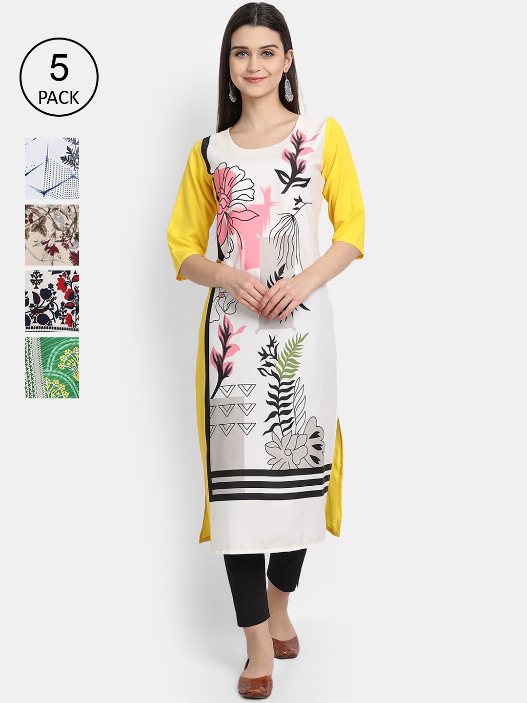 

Ethnic basket Women Pack of 5 Floral Printed Crepe Kurta, Multi