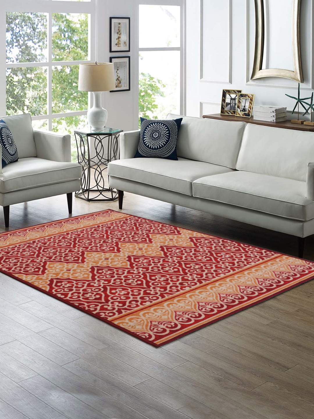 

RUGSMITH Red & Orange Ethnic Motifs Printed Anti-Skid Carpet