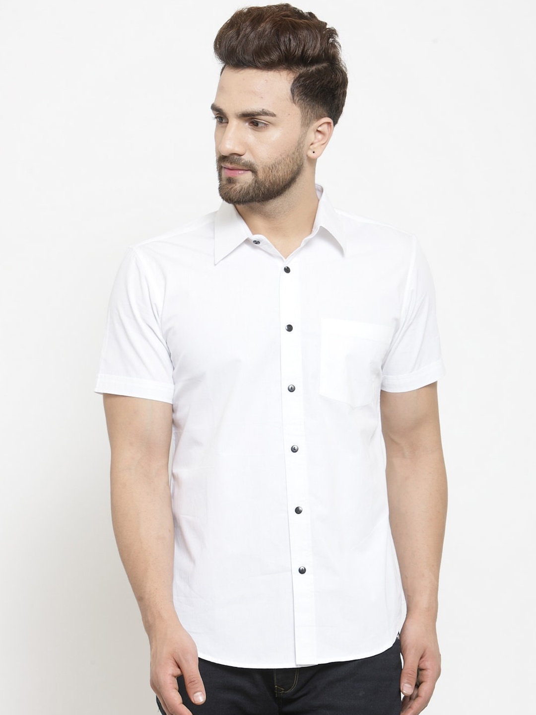 

Purple State Men White Cotton Slim Fit Solid Casual Shirt