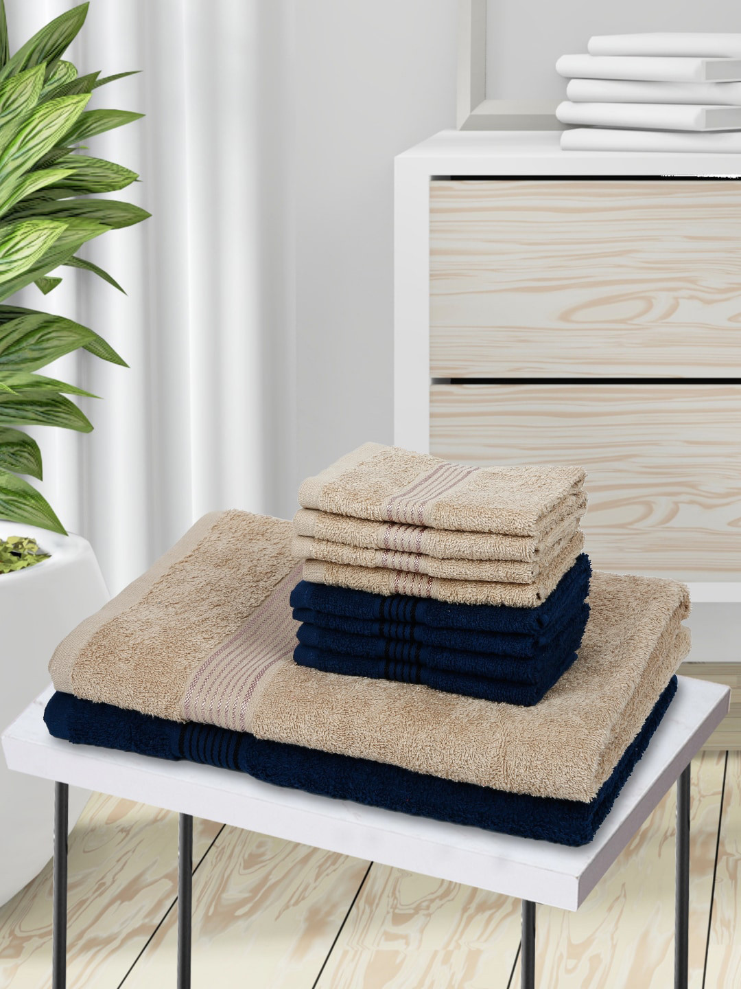 

KOPA Set Of 10 Solid Cotton 380 GSM Towel Set, Beige
