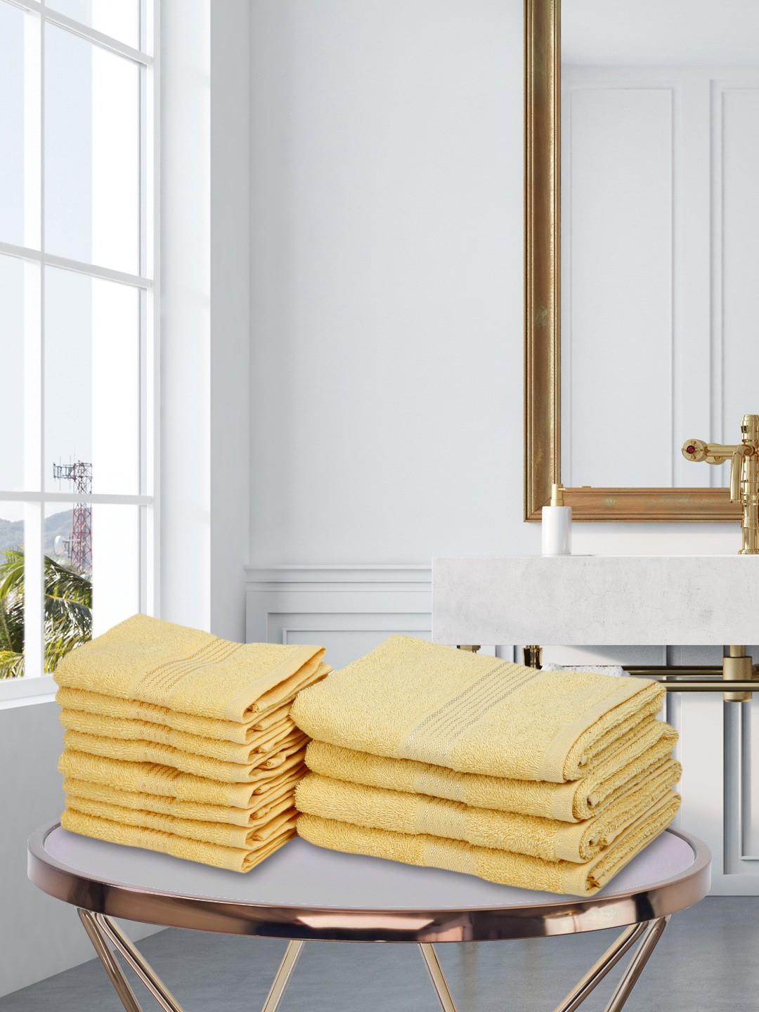 

KOPA Set Of 12 Yellow Solid 380 GSM Pure Cotton Towel Set