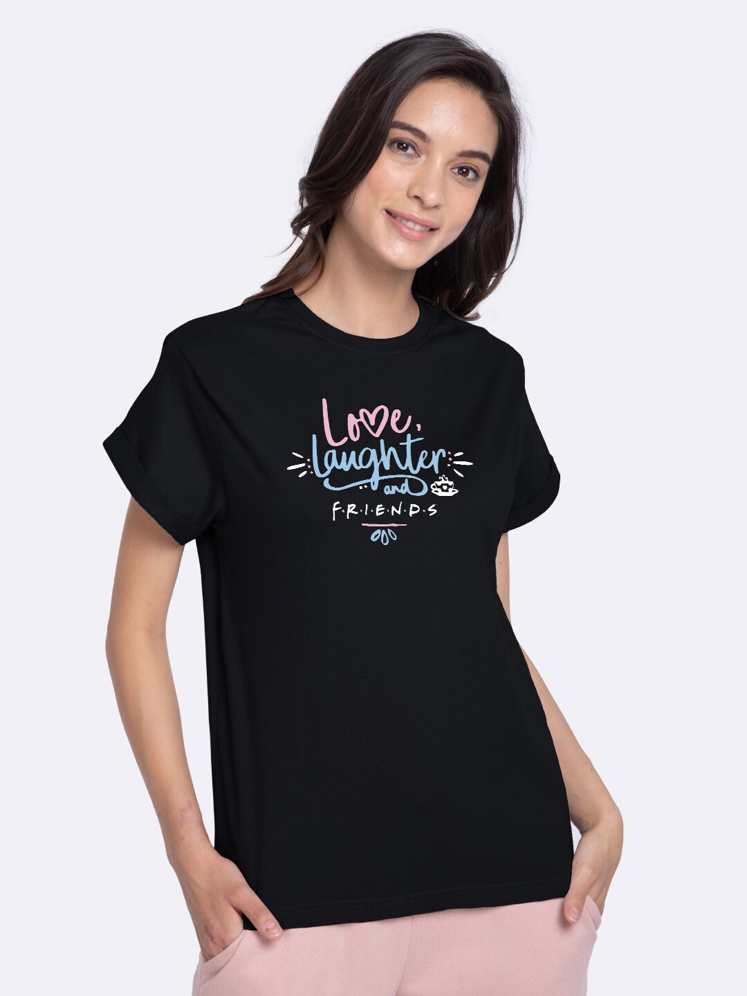 

Bewakoof Women Black Pure Cotton Printed Pure Cotton T-shirt