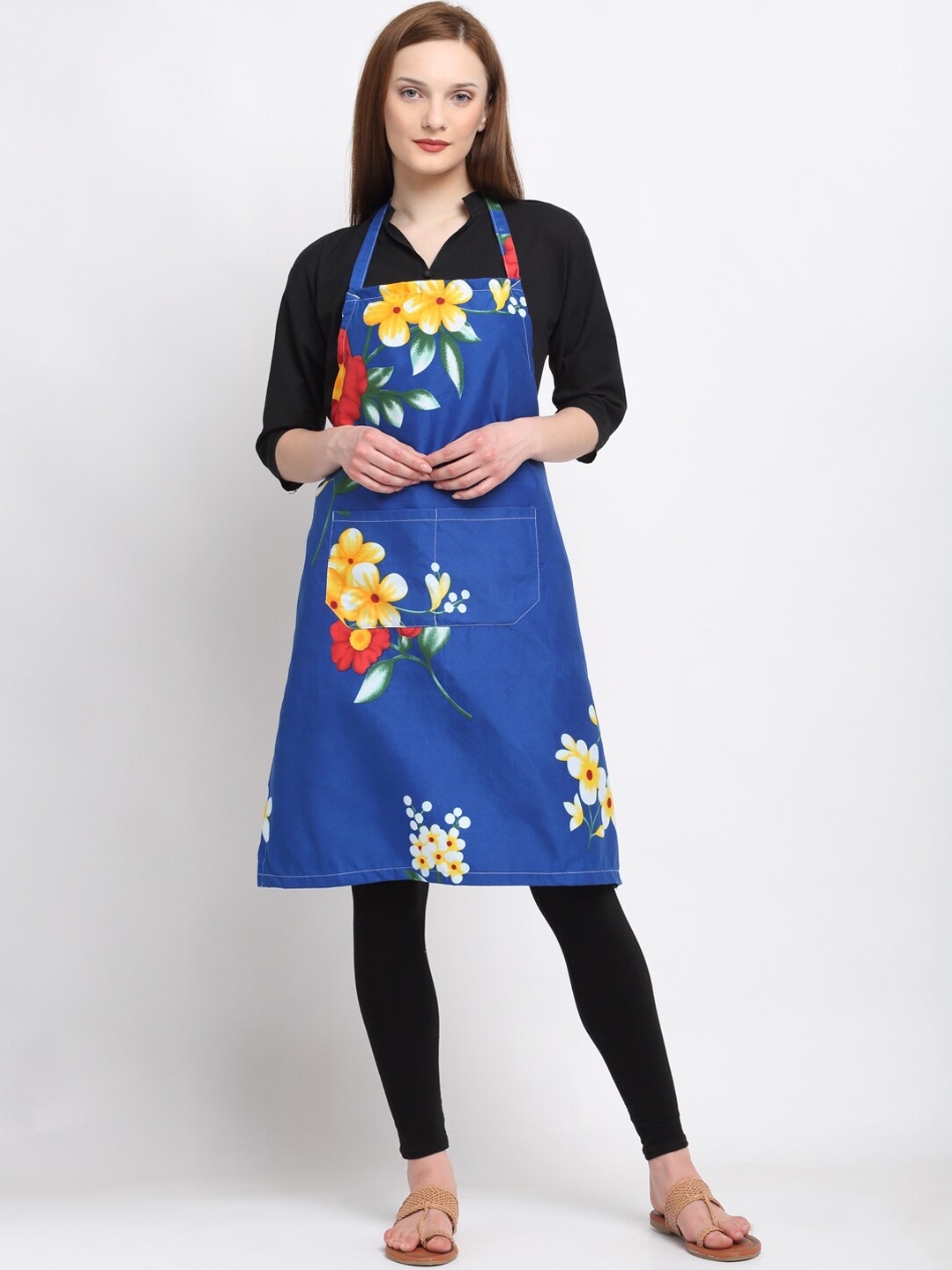 

KLOTTHE Blue & Yellow Floral Printed 210 TC Apron