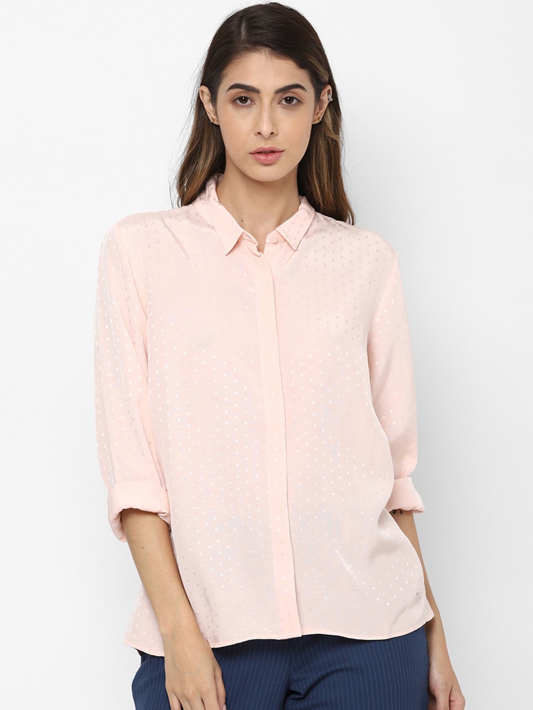 

Allen Solly Woman Peach-Coloured Regular Fit Woven Design Casual Shirt