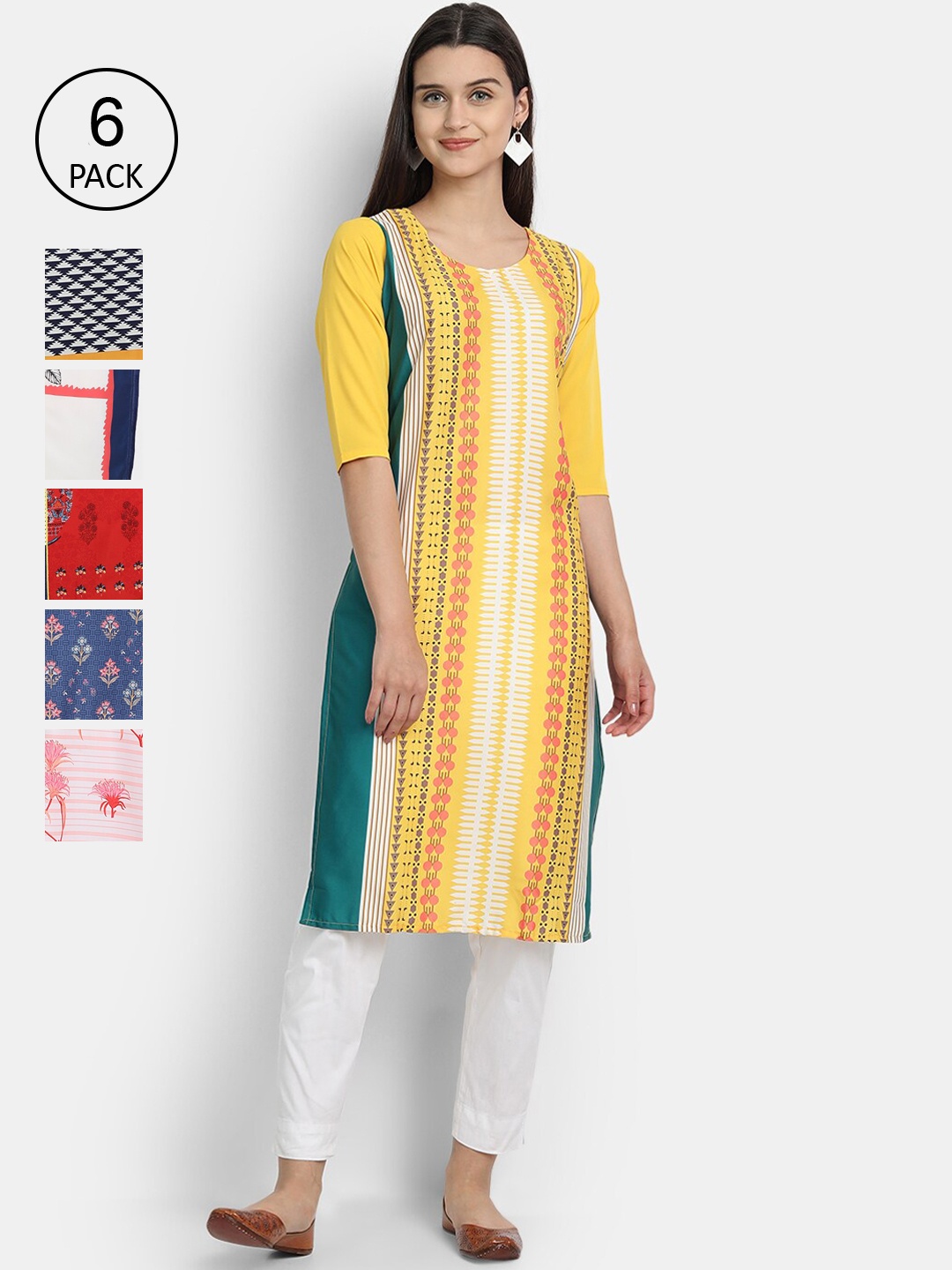 

Ethnic basket Women Multicoloured Ethnic Motifs Printed Thread Work Crepe Kurta, Multi