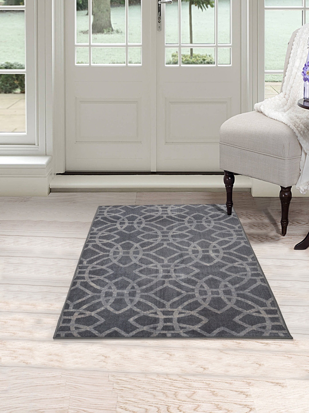 RUGSMITH Grey Printed Anti-Skid Carpet