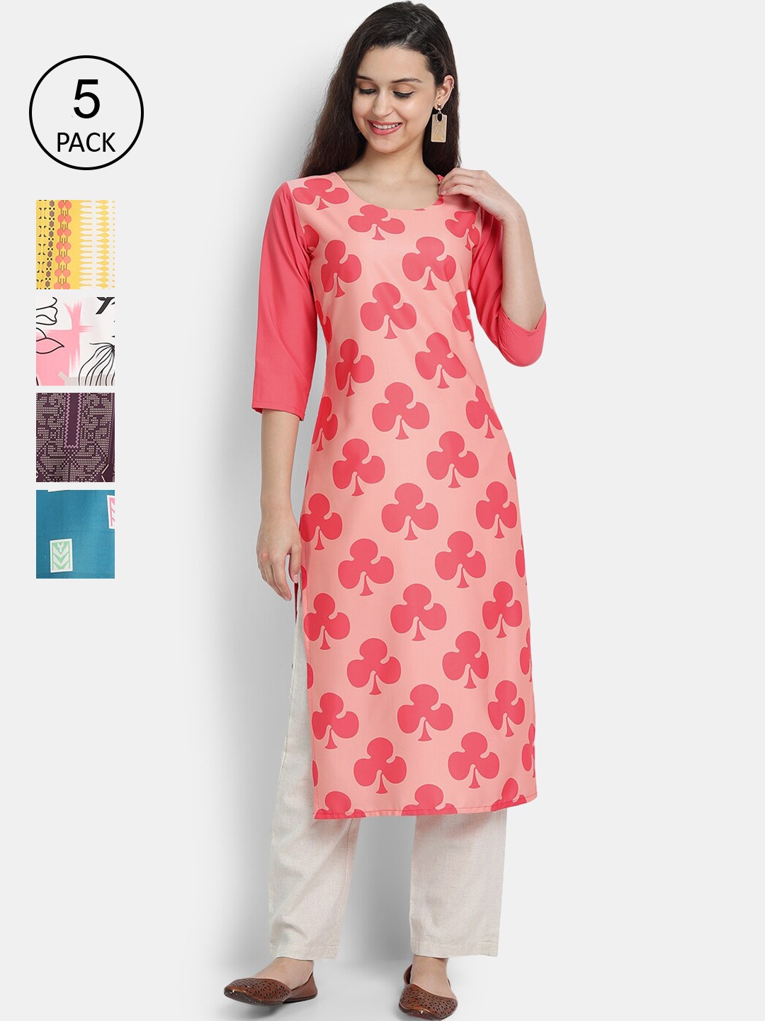 

Ethnic basket Women Pack of 5 Floral Crepe Kurta, Multi