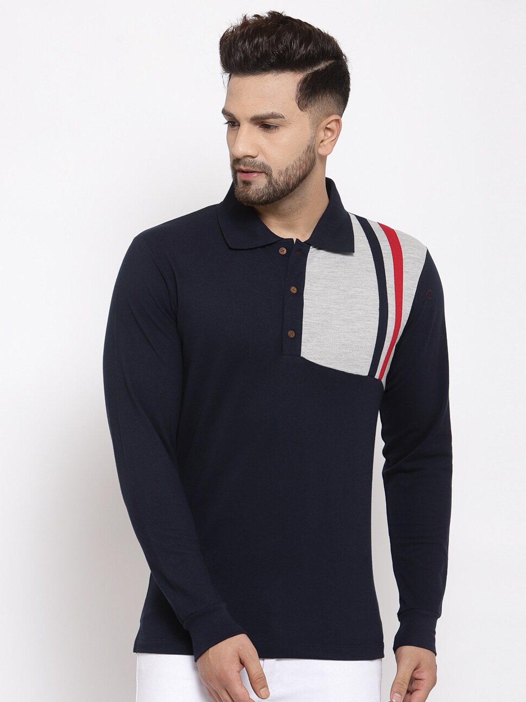 

Kalt Men Navy Blue Polo Collar T-shirt