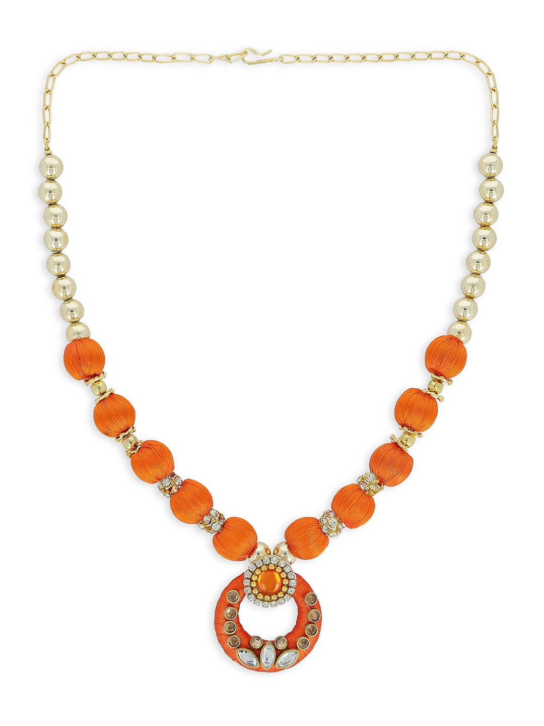

AKSHARA Girls Gold-Toned & Orange Alloy Gold-Plated Handcrafted Necklace