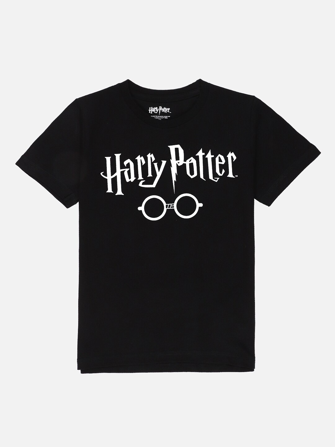 

Kids Ville Boys Black & White Harry Potter Printed Round Neck Cotton T-shirt
