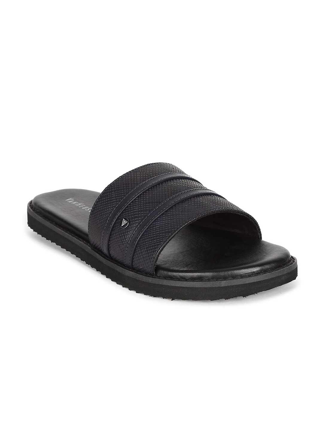 

Van Heusen Men Black Leather Comfort Sandals