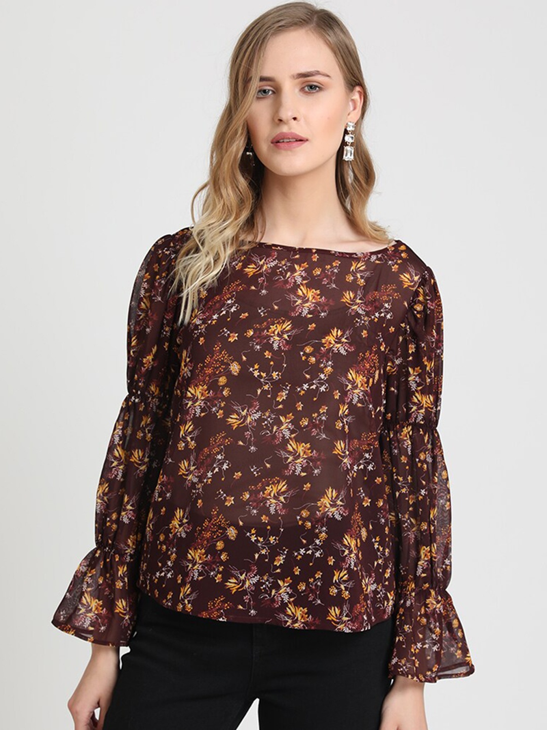 

Kazo Brown Floral Regular Top