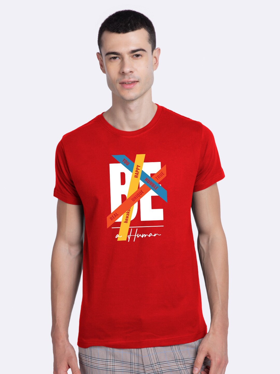 

Bewakoof Men Red Be A Human Printed Pure Cotton T-shirt