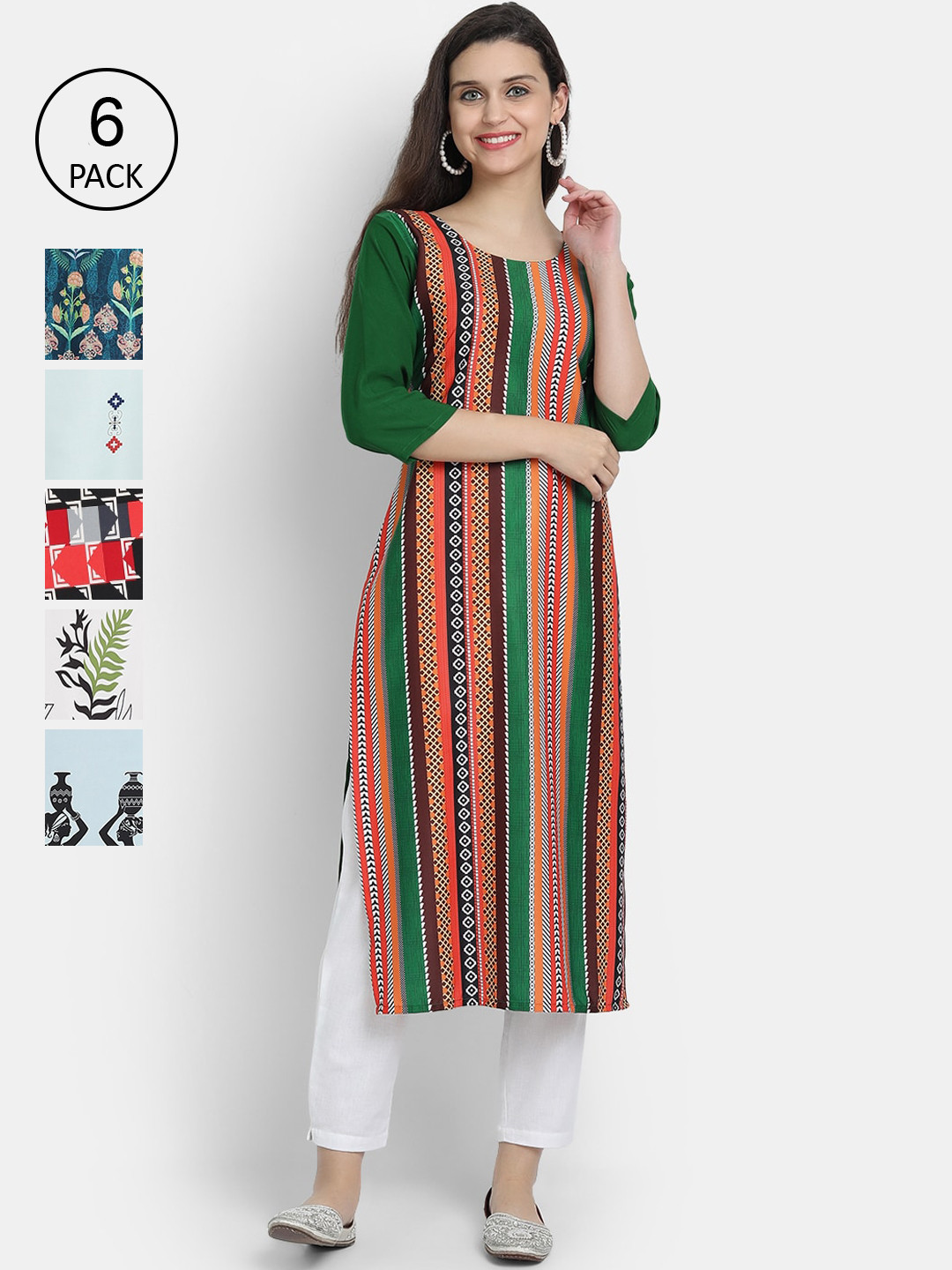 

Ethnic basket Women Multicoloured Striped Flared Sleeves Crepe Kurta, Multi