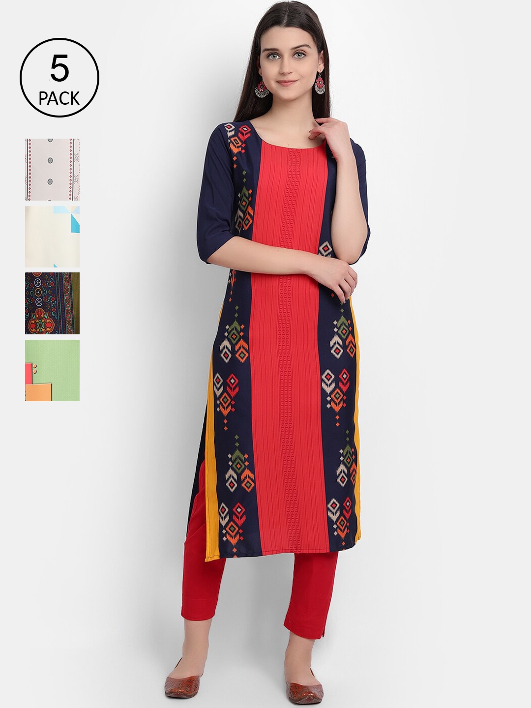 

Ethnic basket Women Multicoloured Ethnic Motifs Embroidered Mirror Work Crepe Kurta, Multi