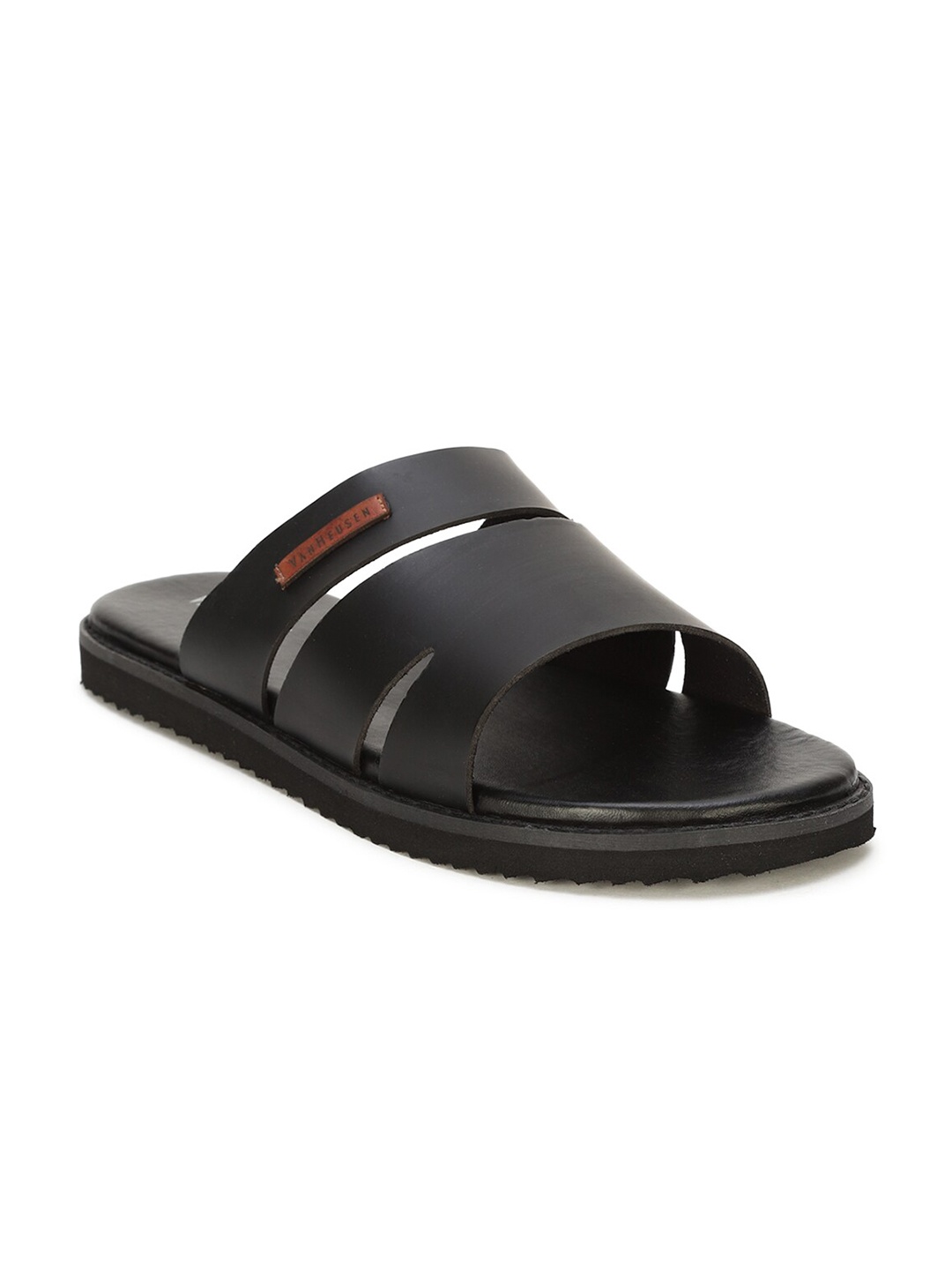 

Van Heusen Men Black Leather Comfort Sandals