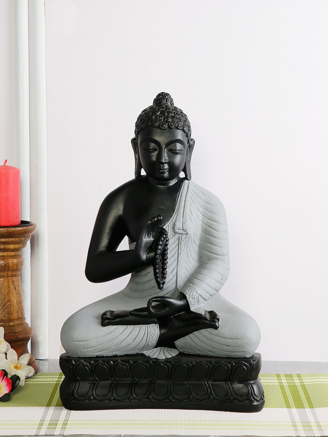 

CraftVatika Black & Grey Meditating Buddha Idol Showpiece