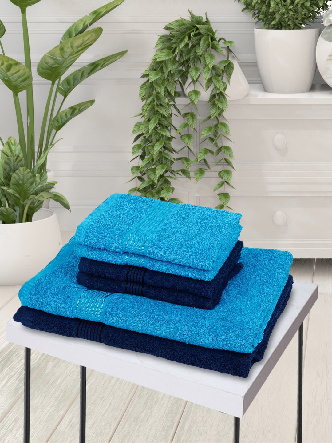 

BIANCA Set Of 6 Solid Pure Cotton 380 GSM Towel Set, Turquoise blue