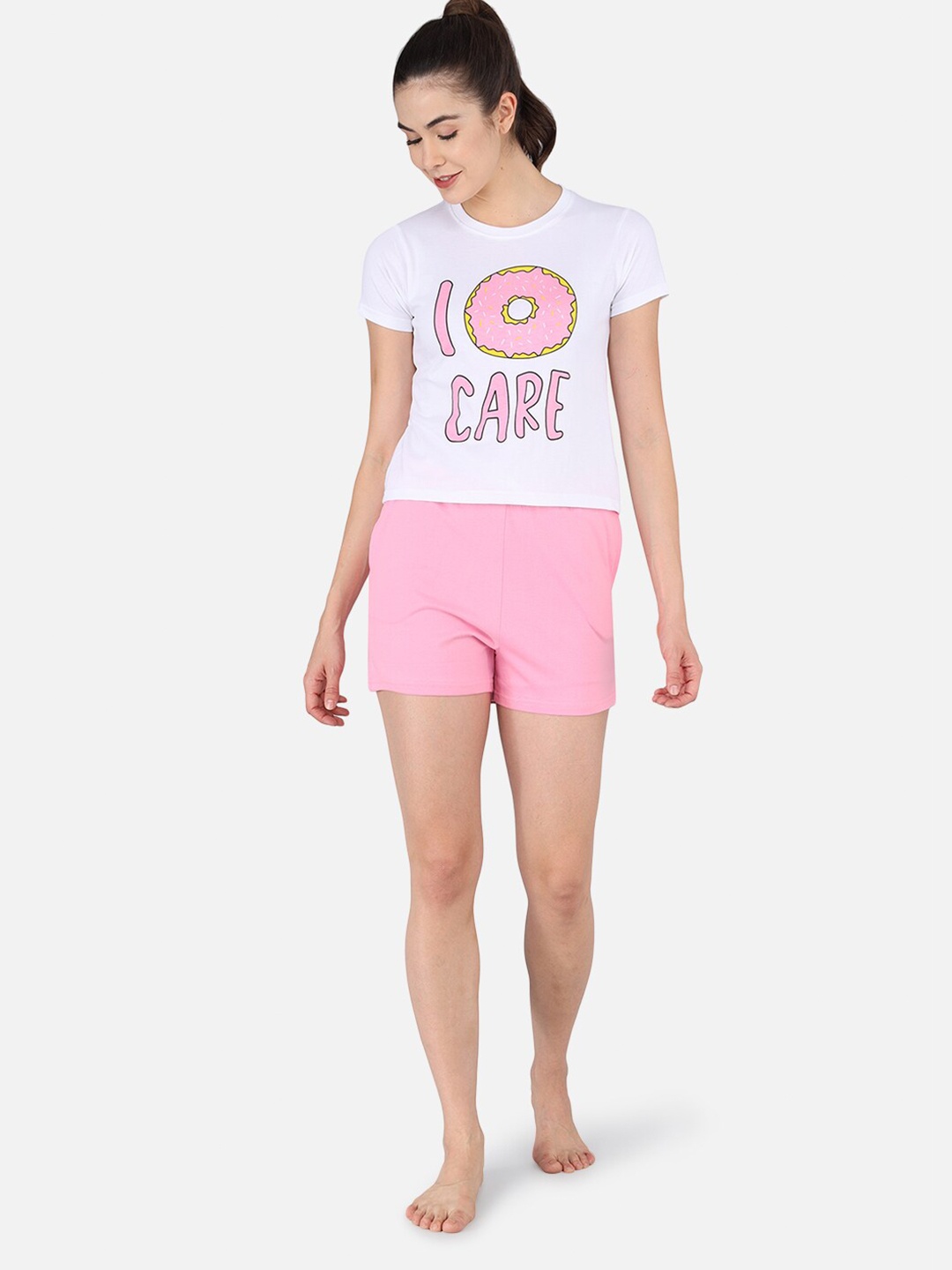 

The Dry State Women White & Pink Printed Night Suit