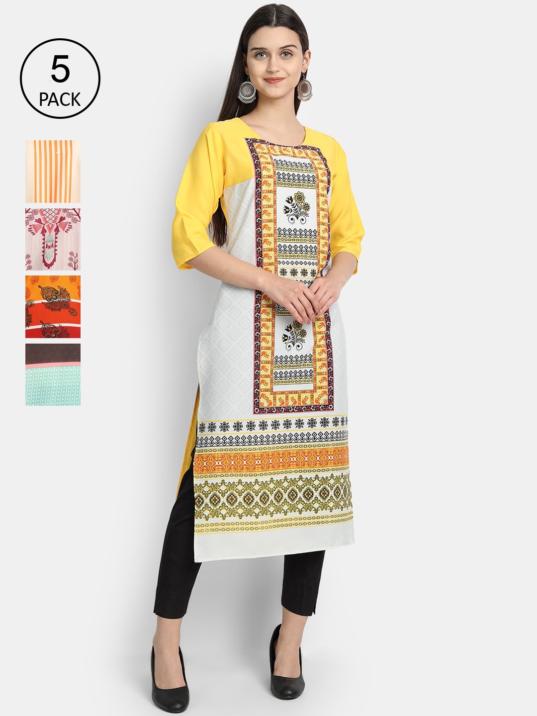 

Ethnic basket Women Pack of 5 Floral Printed Crepe Kurta, Multi