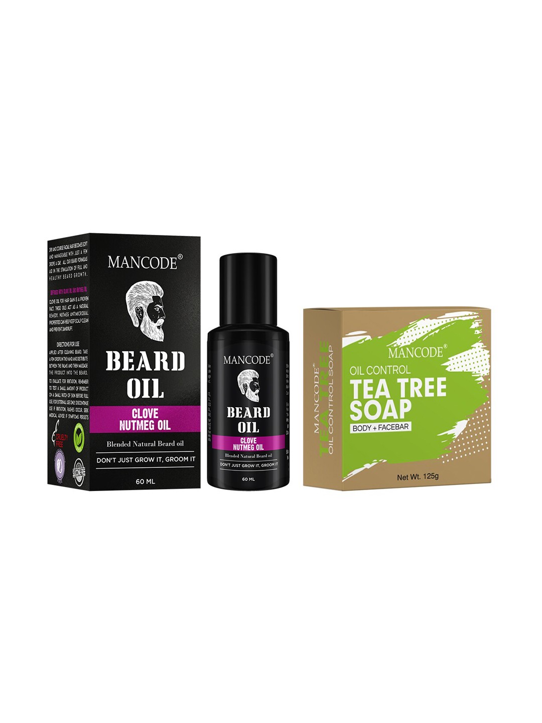 

MANCODE Pack of 2 Beard Oil & Tea Tree Oil Control Soap, Black