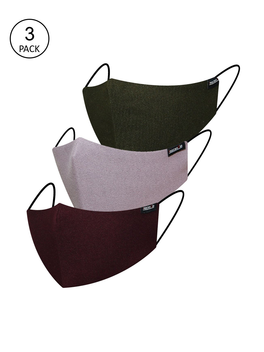 

inocenCia Women Pack of 3 Solid 2-Ply Anti-Dust Reusable Outdoor Face Cloth Masks, Lavender