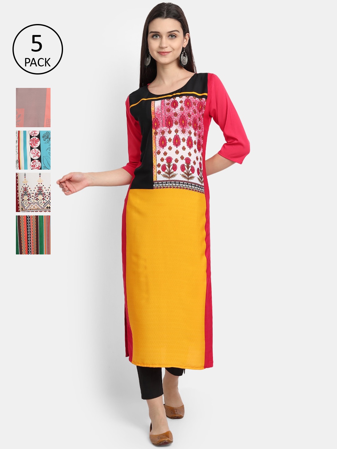 

Ethnic basket Women Pack of 5 Multicoloured Printed Kurtas, Multi