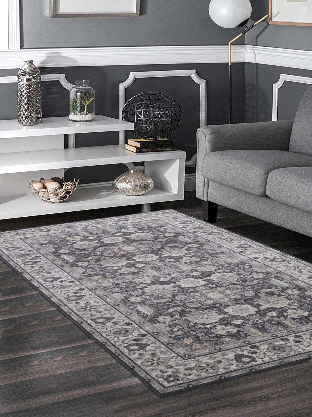 

RUGSMITH Grey & Beige Ethnic Patterned Anti-Skid Carpet