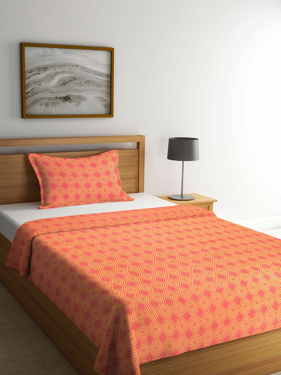 

KLOTTHE Orange & Purple Woven-Design Cotton Single Bed Cover With Pillow Cover