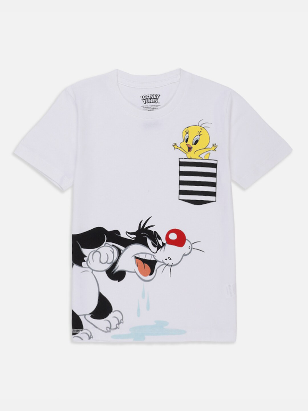 

Kids Ville Boys White & Black Looney Tunes Printed Round Neck Cotton T-shirt