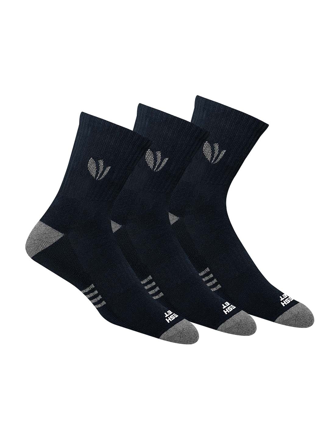 

FRESH FEET Men Pack of 3 Patterned Calf-Length Socks, Black
