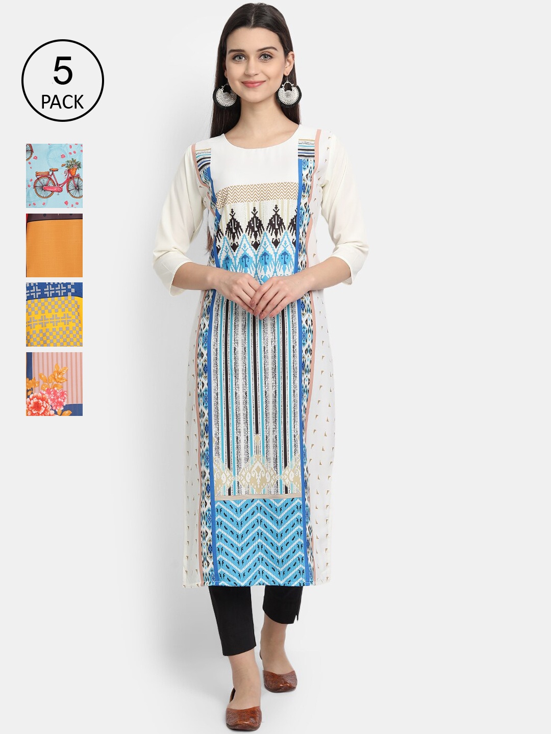 

Ethnic basket Pack of 5 Women Ethnic Motifs Printed Crepe Kurta, Multi