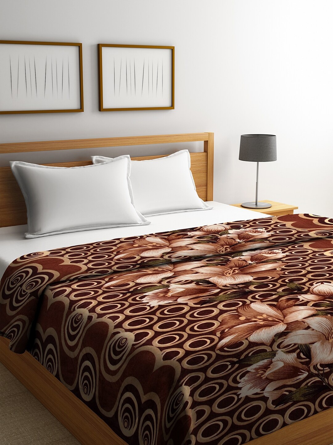 

KLOTTHE Brown & Beige Floral AC Room 233 GSM Double Bed Comforter