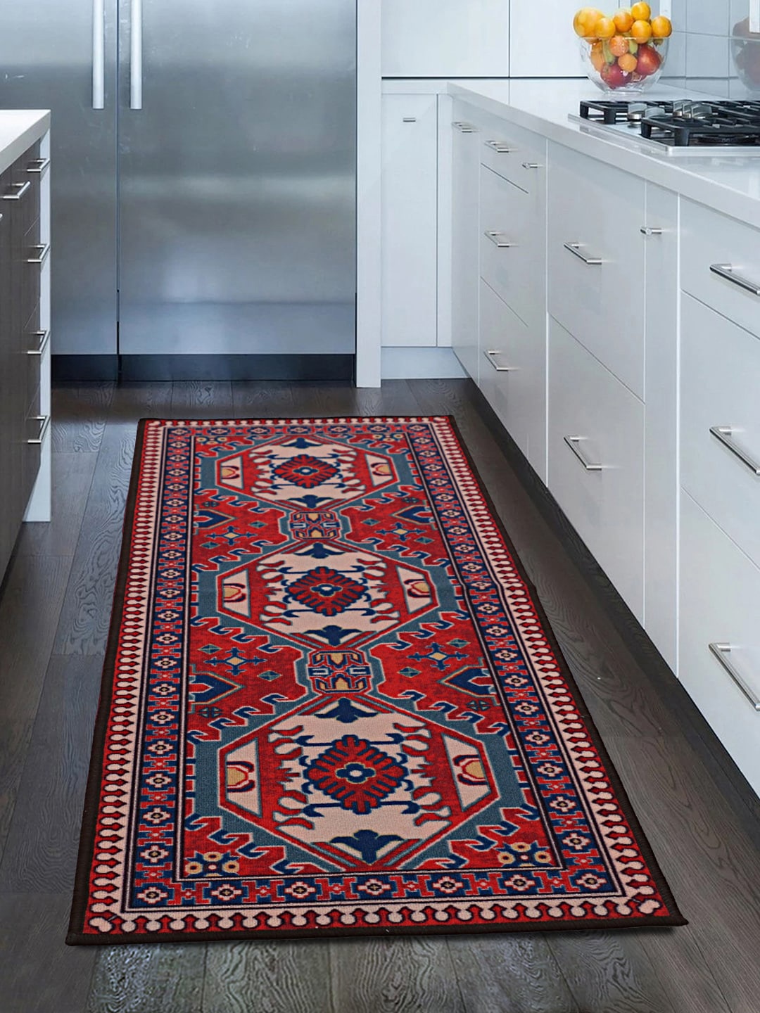 

RUGSMITH Red & Grey Printed Anti-Skid Floor Runner
