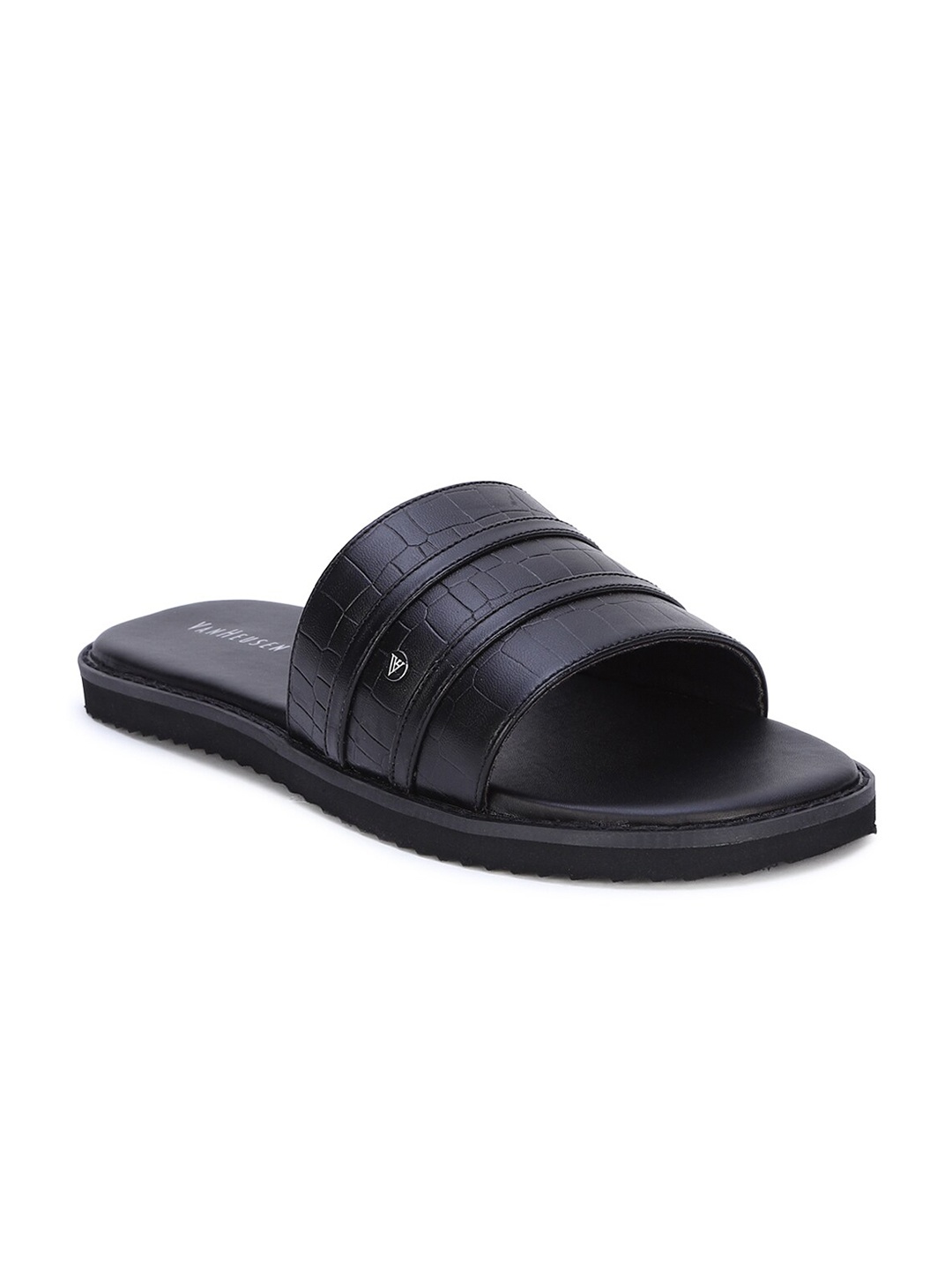 

Van Heusen Men Black Leather Comfort Sandals