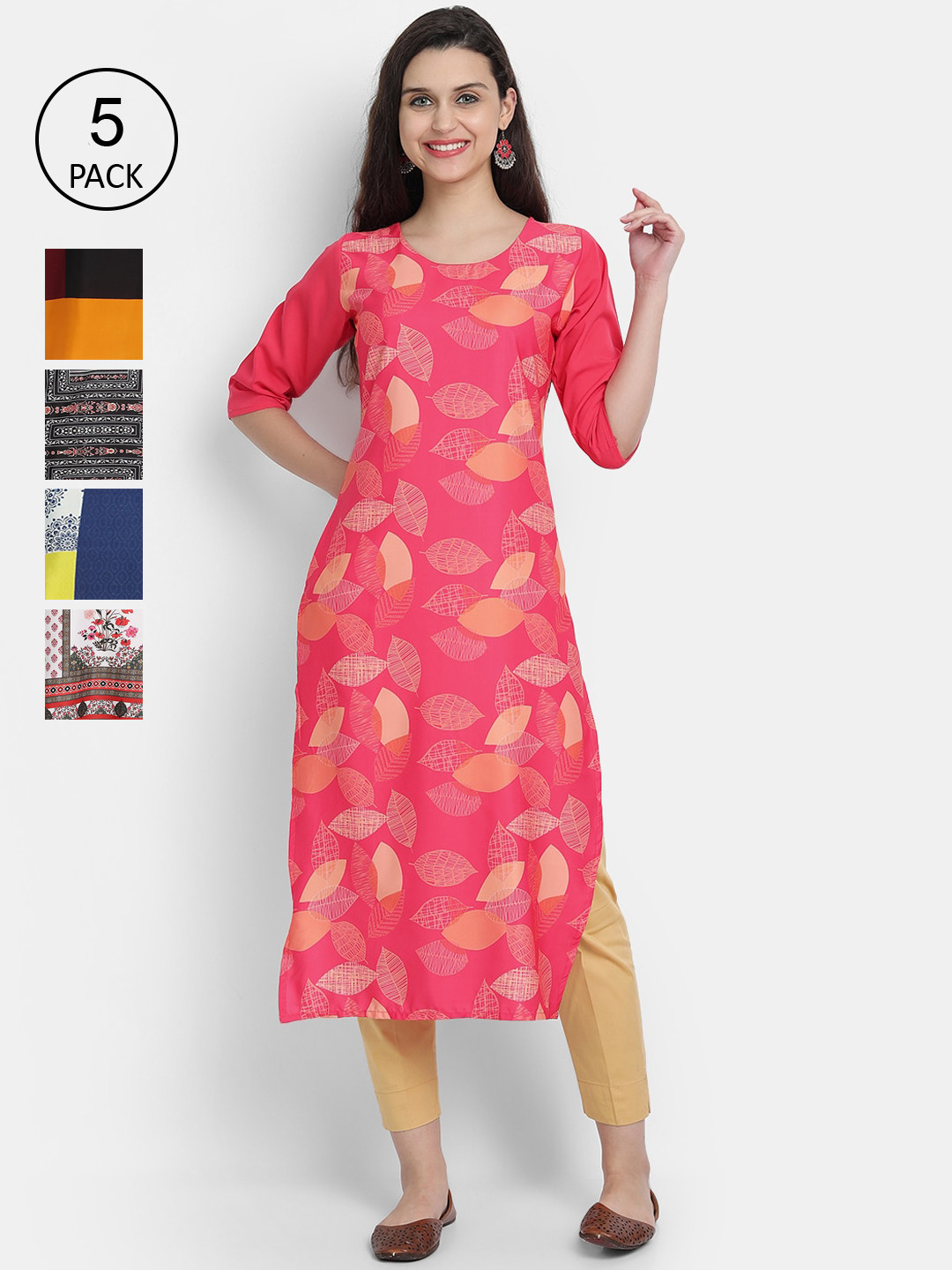 

Ethnic basket Women Multicoloured Floral Printed Thread Work Crepe Kurta, Multi