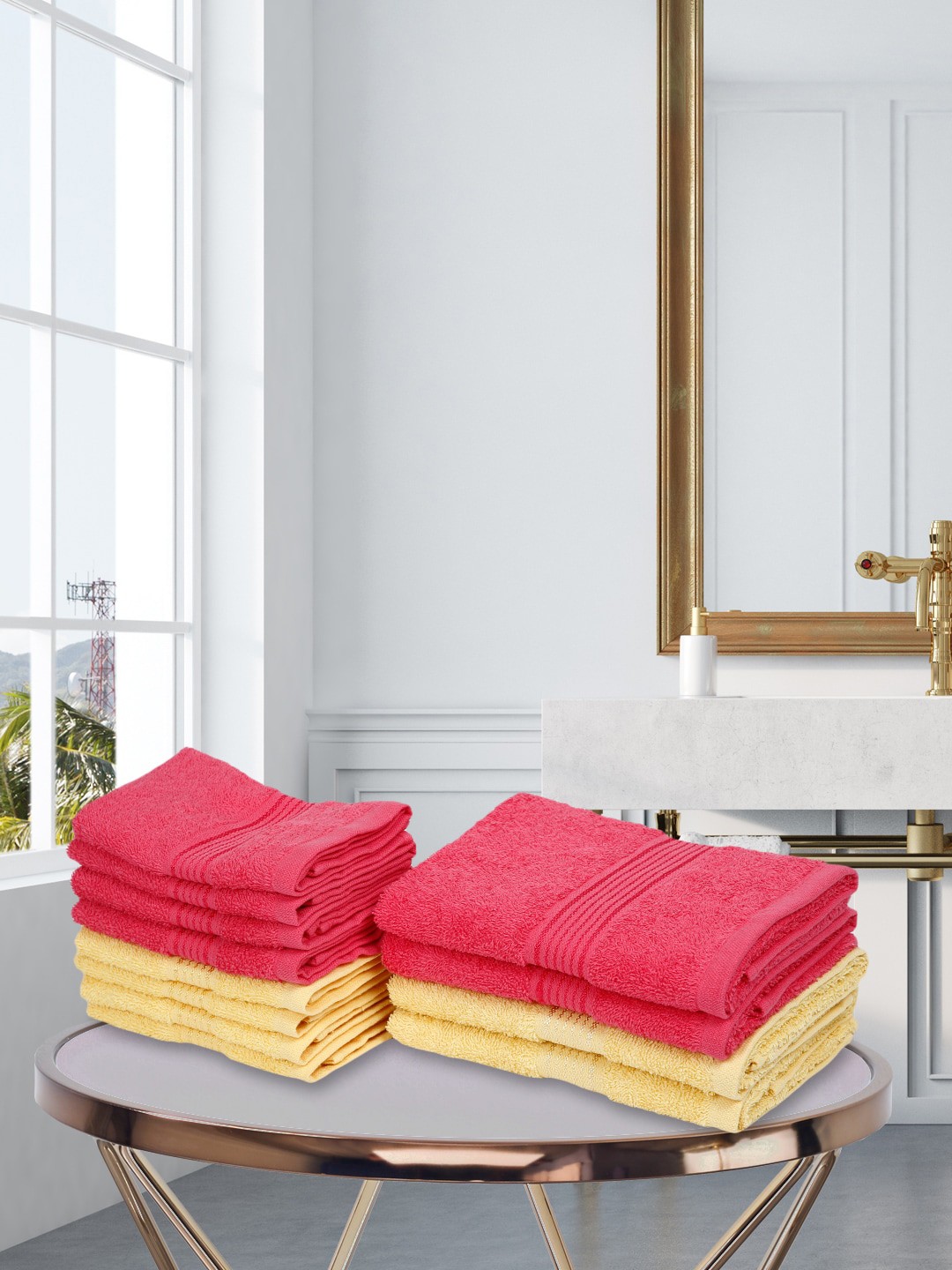 

KOPA Set Of 12 Solid Combed Cotton Super-Soft Terry Towel Set, Pink