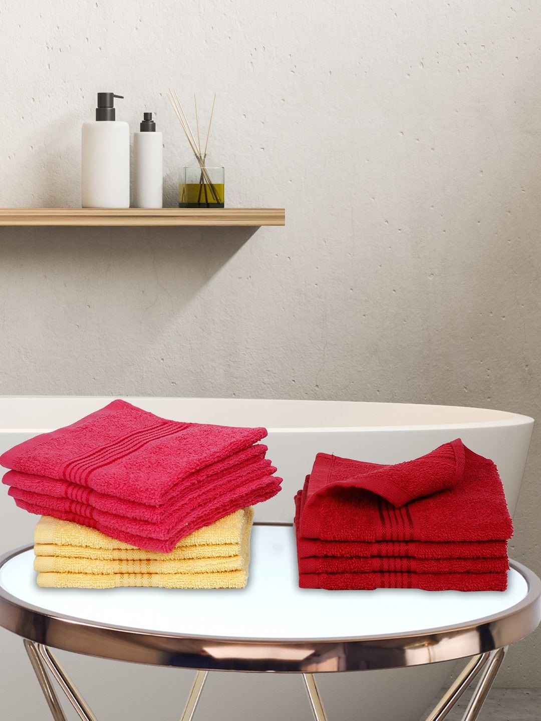 KOPA Multicoloured Set of 12 Solid 380 GSM Cotton Face Towels, Multi