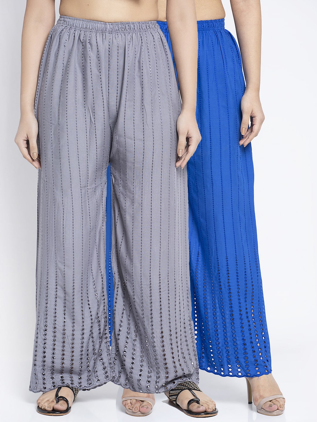 

GRACIT Women Grey & Blue Set of 2 Ethnic Palazzos