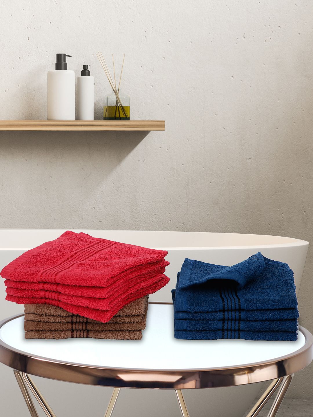 KOPA Multicoloured Set of 12 Solid 380 GSM Cotton Face Towels, Multi